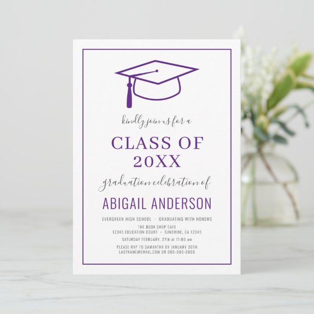 Modern Simple 2023 Graduation Photo Purple Invitation (Standing Front)