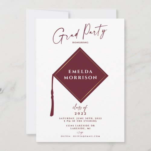 Modern Simple 2 Photo Burgundy Graduation Party Invitation