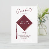 Modern Simple 2 Photo Burgundy Graduation Party Invitation (Standing Front)