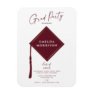 Modern Simple 2 Photo Burgundy Graduation Party Magnet