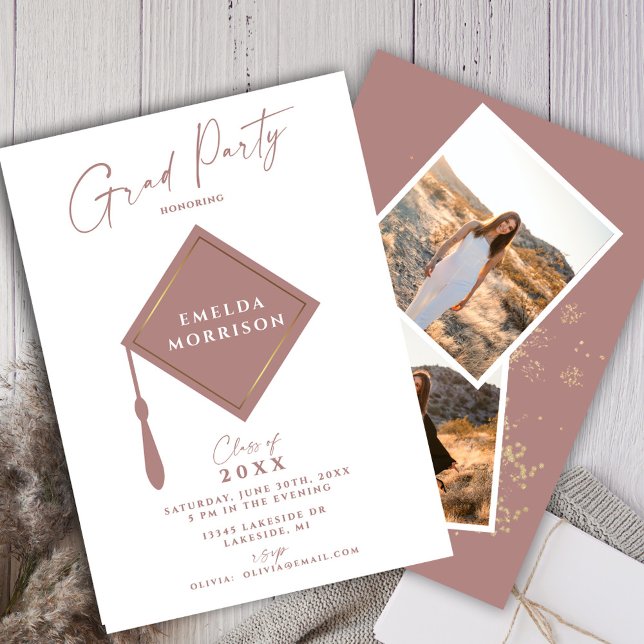 Modern Simple 2 Photo Dusty Pink Graduation Party  Invitation (Creator Uploaded)
