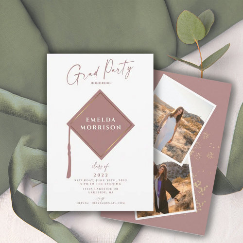 Modern Simple 2 Photo Dusty Pink Graduation Party 