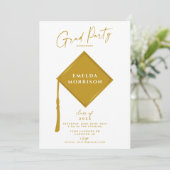 Modern Simple 2 Photo Gold Graduation Party  Invitation (Standing Front)