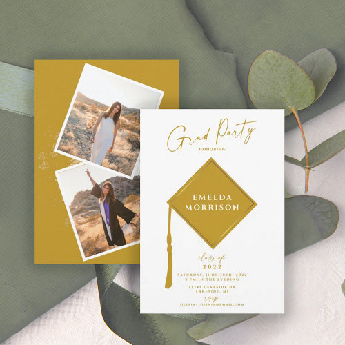 Modern Simple 2 Photo Gold Graduation Party 