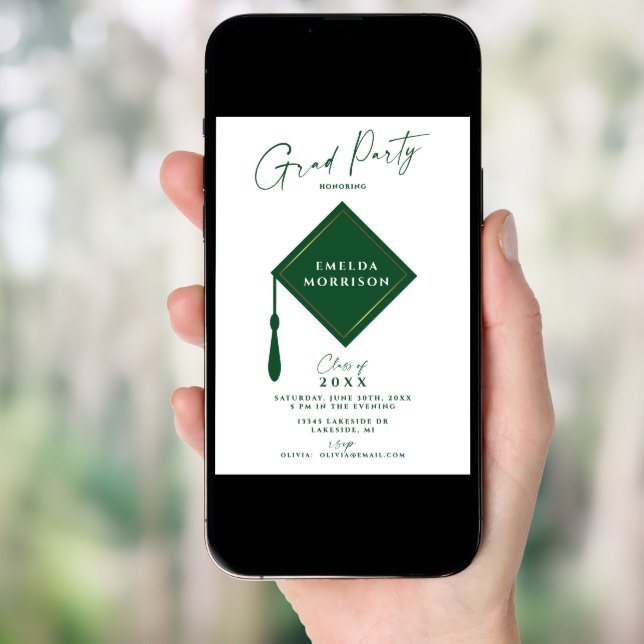 Modern Simple 2 Photo Green Graduation Party   Invitation (Front Digital)