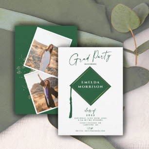 Modern Simple 2 Photo Green Graduation Party   Invitation