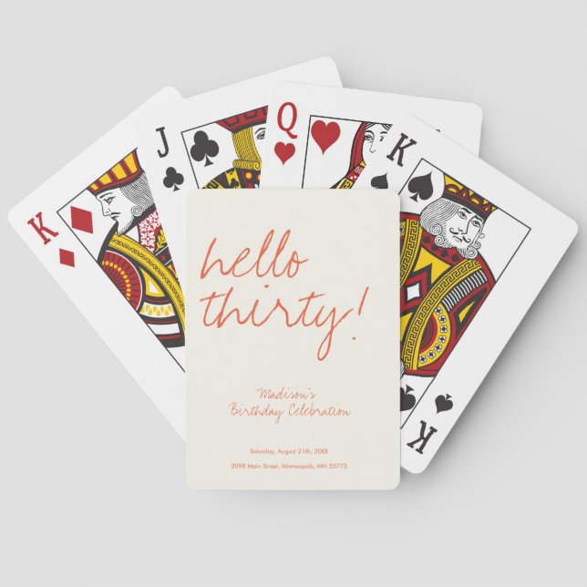 Modern Simple 30th Birthday Poker Cards (Back)