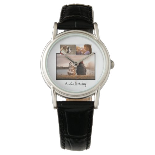 Modern Simple 3 Photo Collage Name Watch