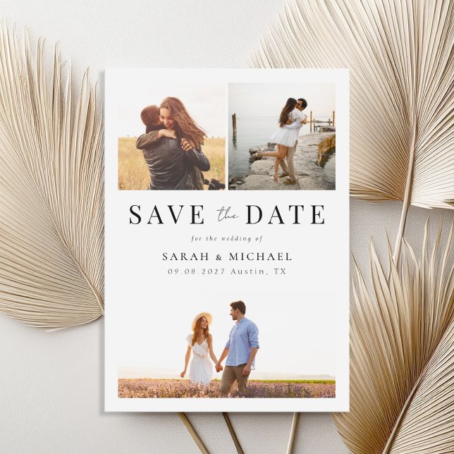 Modern Simple 3 Photo Collage Wedding Save The Date (Creator Uploaded)