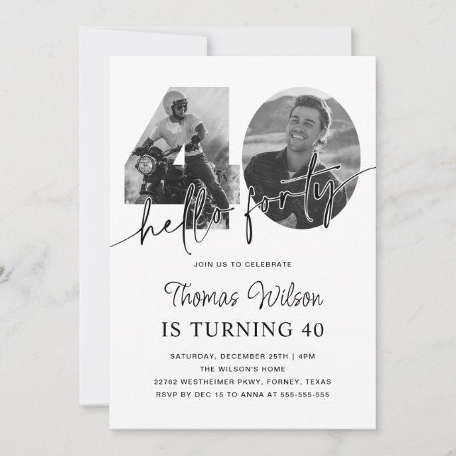Modern Simple 40th Birthday Photo Invitation (Front)