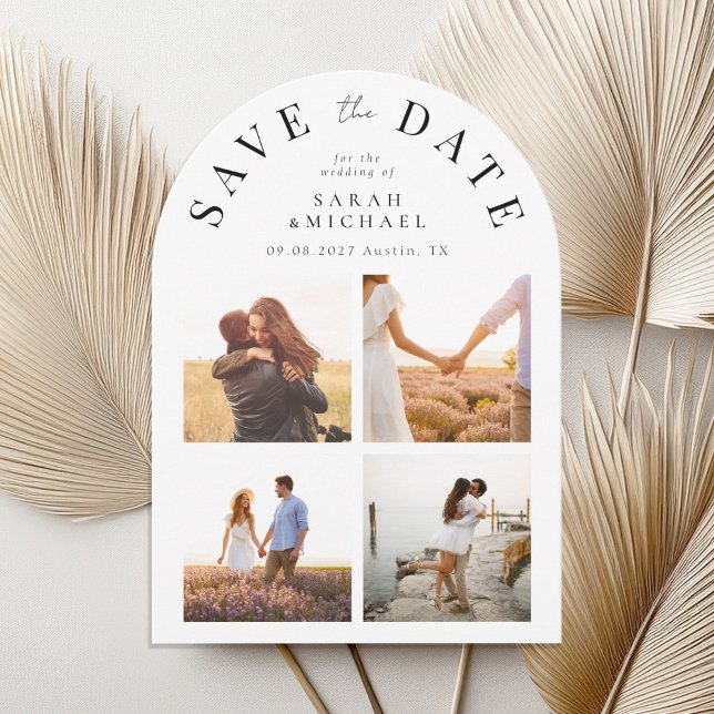 Modern Simple 4 Photo Collage Arch Wedding Save The Date (Creator Uploaded)