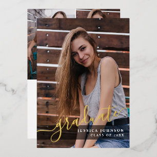 Modern Simple 4 PHOTO Graduation Party Gold Foil Invitation