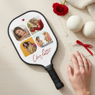 Modern Simple 4 Photo Personalized Name Pickleball Paddle
