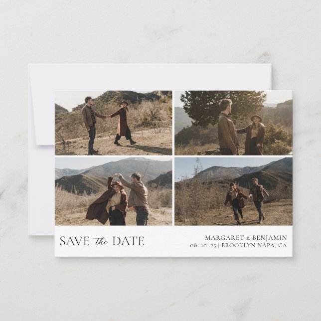 Modern Simple 4 Photo Wedding Save The Date (Front)