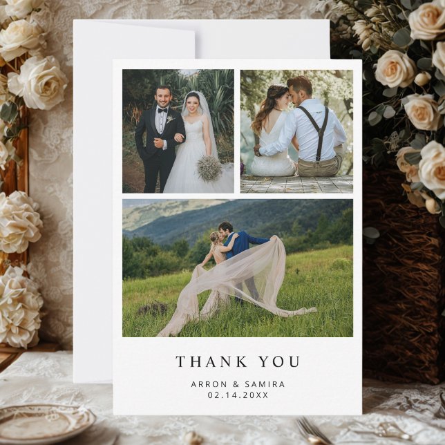 Modern Simple 4 Photo Wedding Thank You Card  (Creator Uploaded)