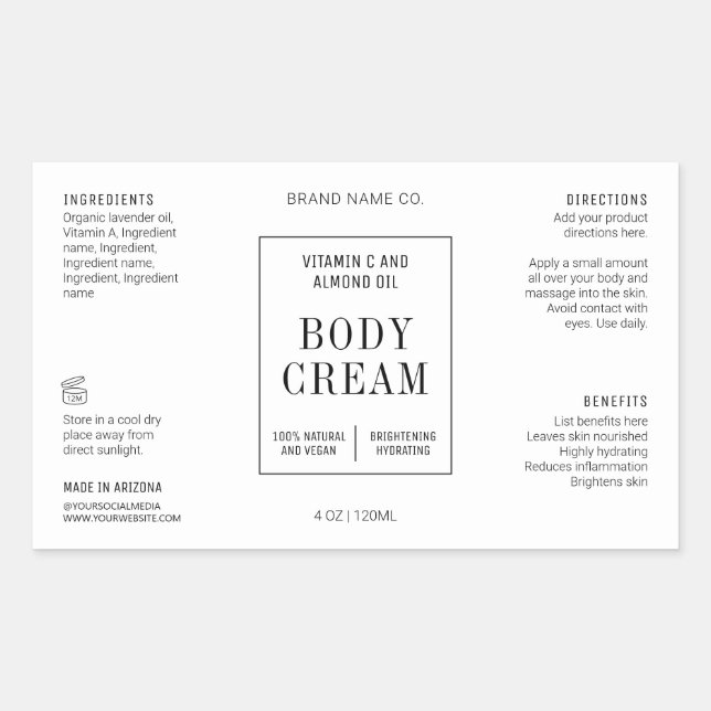 Modern Simple 4OZ Cosmetic Bottle Wraparound Label (Front)