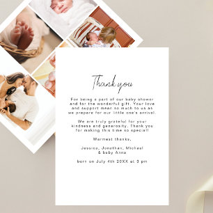 Modern Simple 5 Picture Collage Baby Shower  Thank You Card