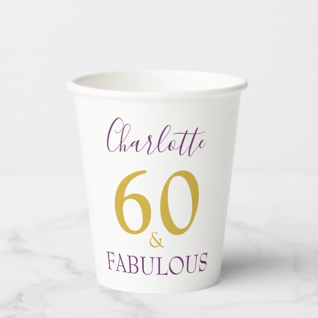 Modern Simple 60th Birthday Party Personalized Paper Cups (Front)