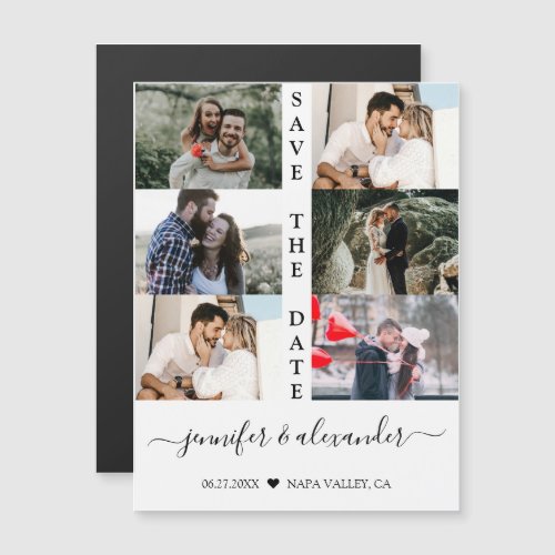 Modern Simple 6 Photo Collage Typography Wedding   Magnetic Invitation