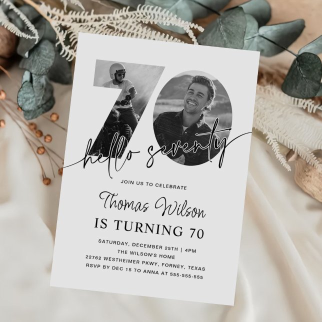 Modern Simple 70th Birthday Photo Invitation (Creator Uploaded)