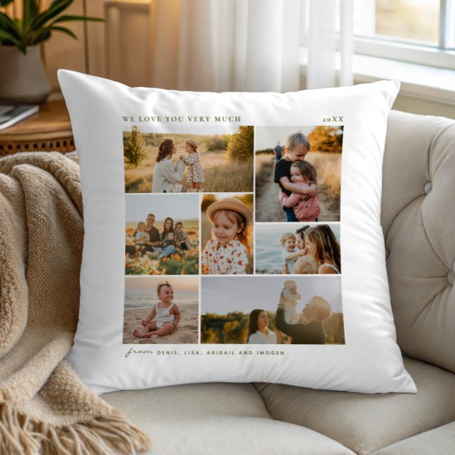 Modern Simple 7 Photo Collage Family Gift Throw Pillow (Creator Uploaded)