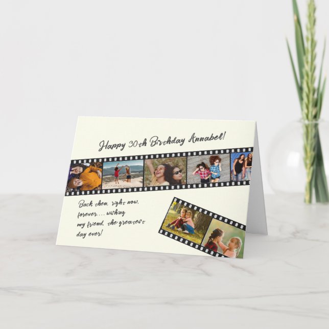 Modern Simple 7 Photo Film Strip Birthday Card (Front)
