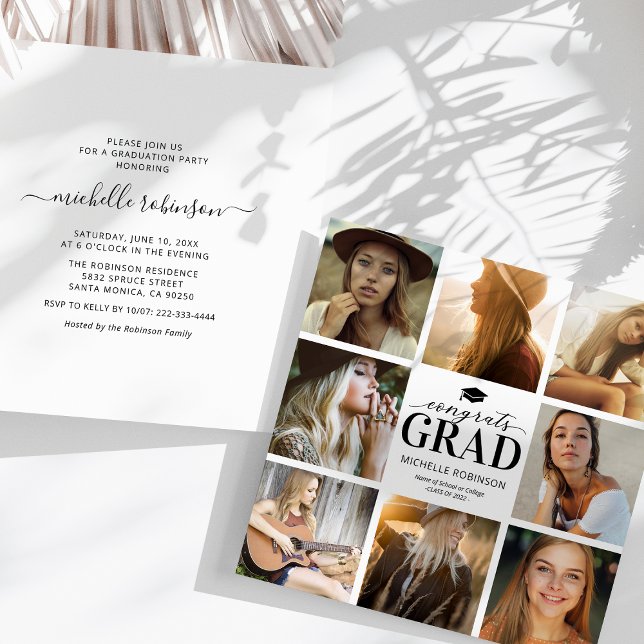 Modern Simple 8 Photo Graduation Party Invitation (Creator Uploaded)