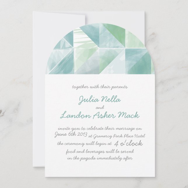 Modern Simple Abstract Blue and Mint Wedding Invitation (Back)
