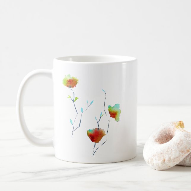 Modern simple abstract flower art design coffee mug (With Donut)