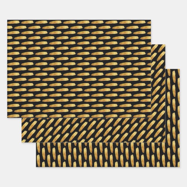 Modern simple abstract gold brush strokes wrapping paper sheets (Set)