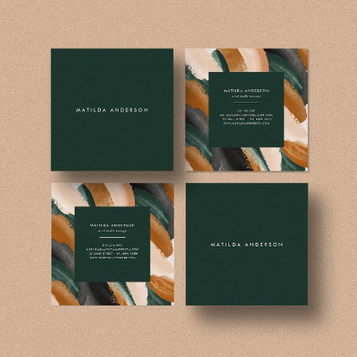 Modern simple abstract green terracotta square business card