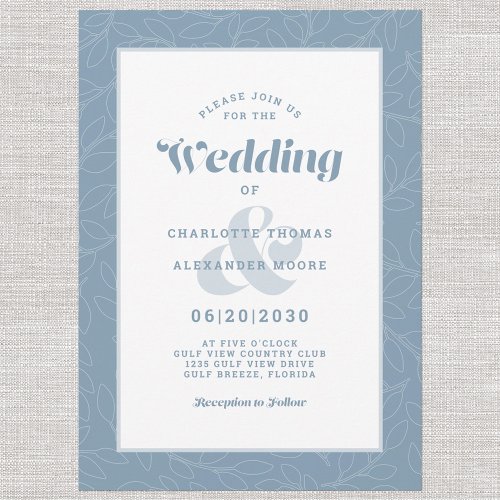 Modern Simple Abstract Leaves Pattern  Dusty Blue Invitation