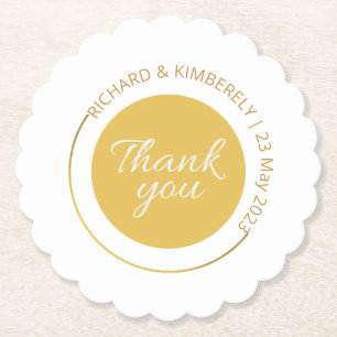 Modern Simple Add Couple Name Date Thank you Pape Paper Coaster