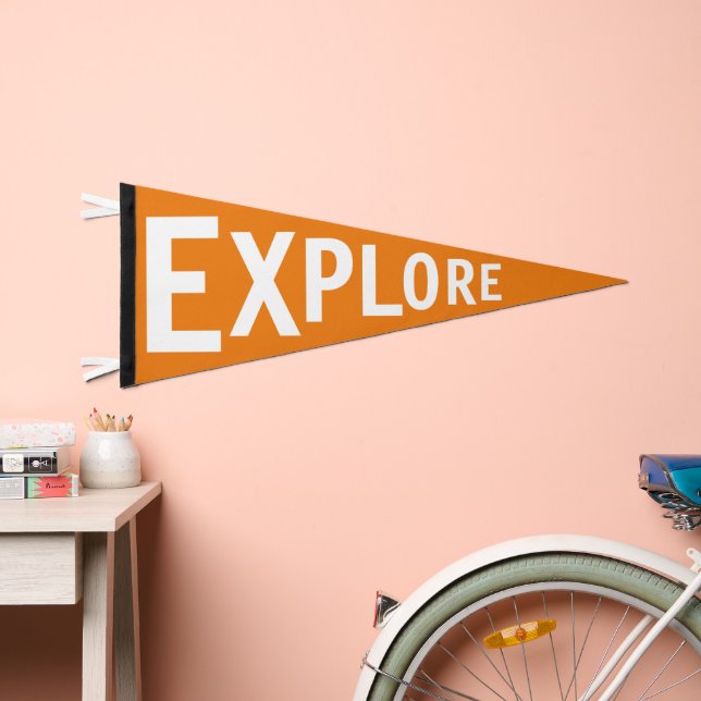 Modern Simple Adventure Kids room decor Explore Pennant Flag (Front)