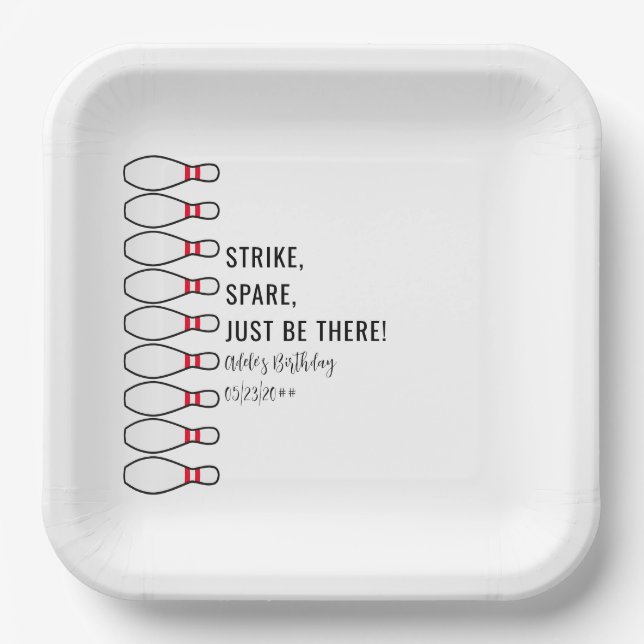 Modern Simple Any Age Bowling Birthday Party Paper Plates (Front)