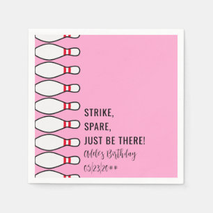 Modern Simple Any Age Pink Bowling Birthday Party Napkins