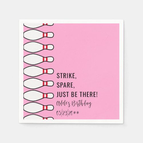 Modern Simple Any Age Pink Bowling Birthday Party Napkins