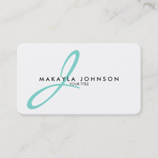 Modern & Simple aqua blue Monogram Professional Business Card
