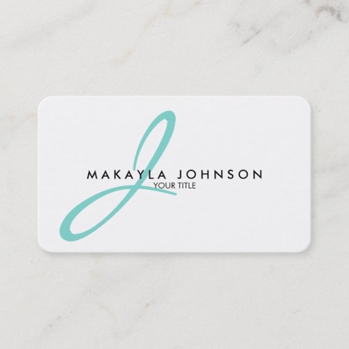 Modern  Simple aqua blue Monogram Professional Business Card