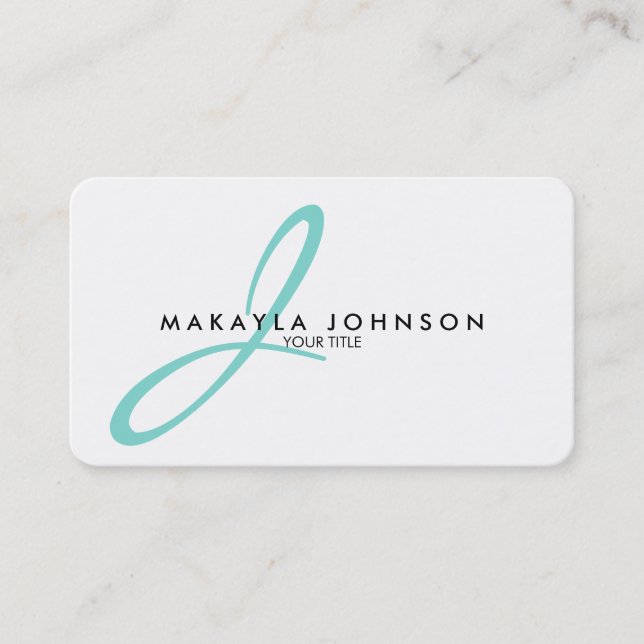 Modern & Simple aqua blue Monogram Professional Business Card (Front)
