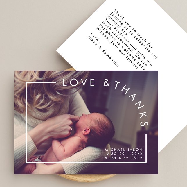 Modern Simple Arch Love & Thanks Baby Shower Photo Thank You Card (Creator Uploaded)