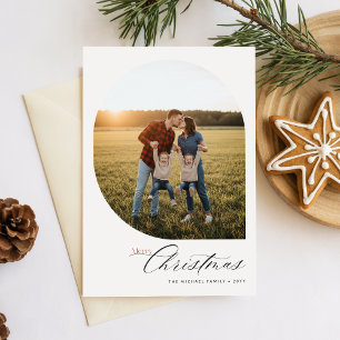 Modern Simple Arch Merry Christmas Family Photo Holiday Postcard