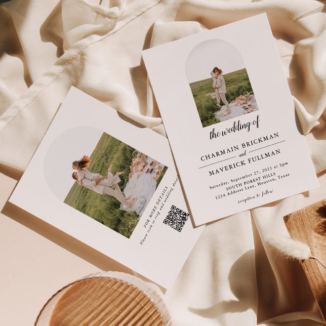 Modern Simple Arch Photo QR Code Wedding Invitation (Creator Uploaded)