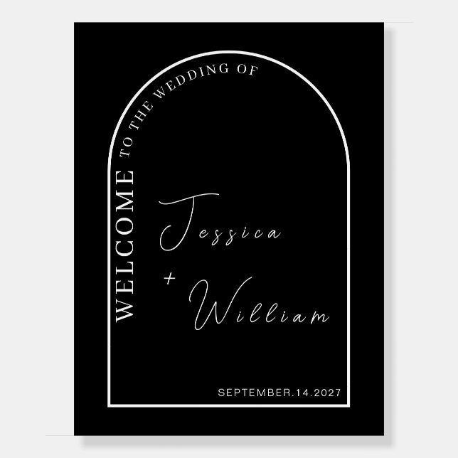 Modern Simple Arched Black Welcome Wedding Sign (Front)