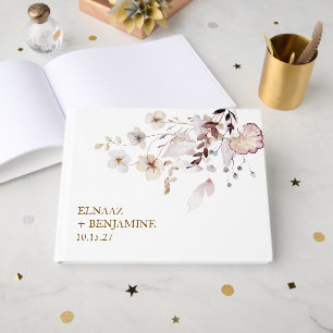 Modern Simple Autumn Dried Floral & Leaves Wedding Guest Book