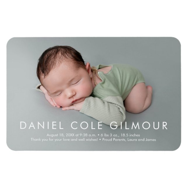 Modern Simple Baby Boy Name Photo Birth Magnet (Horizontal)