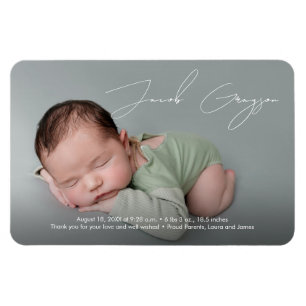 Modern Simple Baby Boy Name Script Photo Birth Magnet