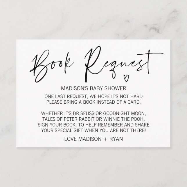 Modern Simple Baby Shower Book Request Card Heart (Front)