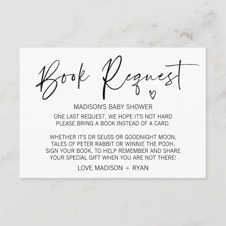 Modern Simple Baby Shower Book Request Card Heart | Zazzle