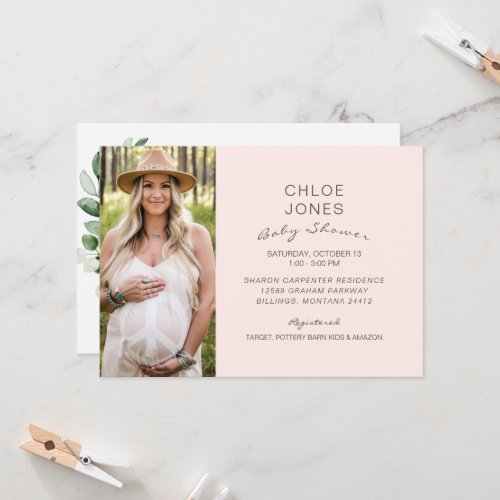 Modern Simple Baby Shower Photo Champagne Pink Invitation